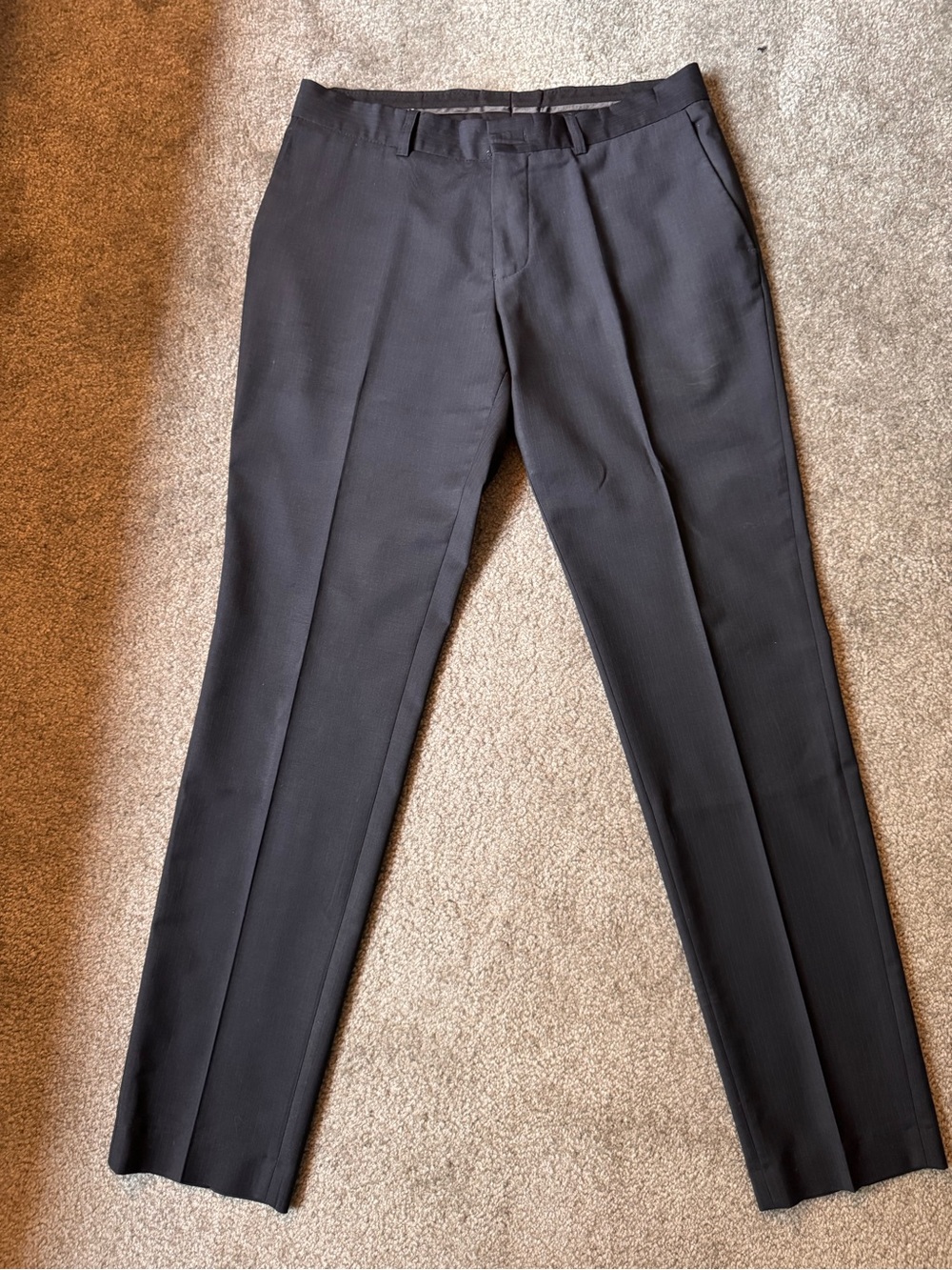 Monton Men’s Charcoal Pinstripe 2-Piece Suit | Burgundy Lining | Classic Fit